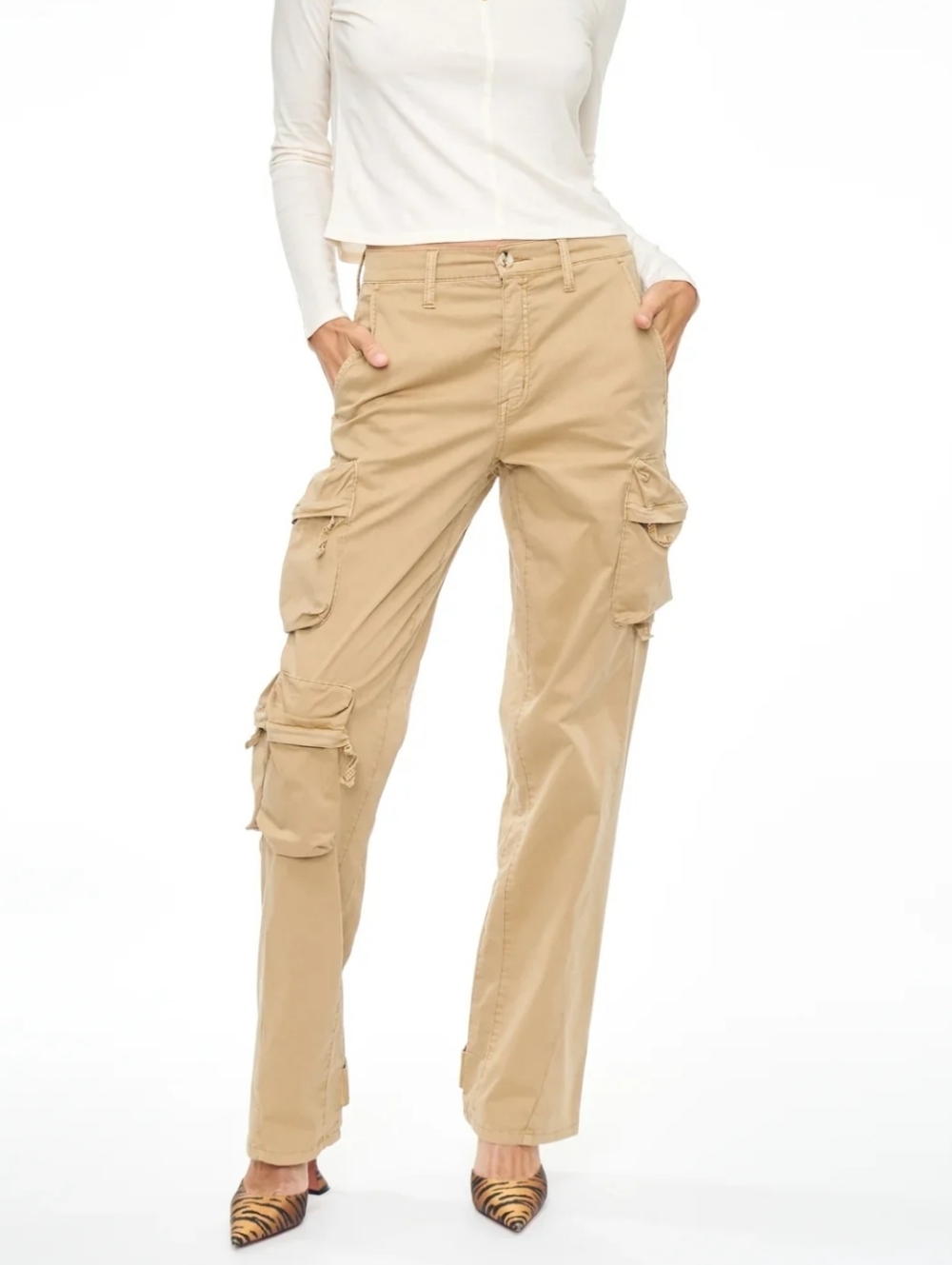 Pistola Bobbi Utility Cargo Mid-Rise Pants, Champagne, 98% Cotton Sz 27 LIKE NEW - Picture 2 of 16